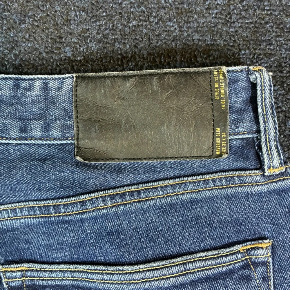 Buck Mason Maverick Slim Jeans Mens 33x34 [Fits 33x33] Button Fly Double Dipped
